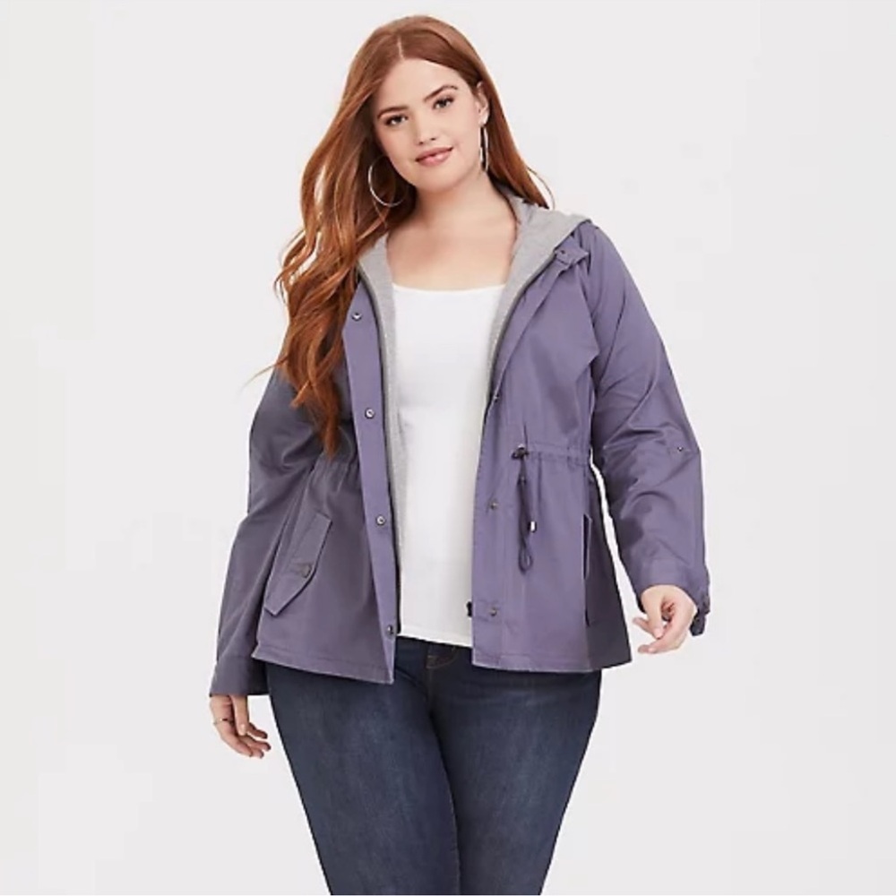 Torrid Anorak Jacket Twill Jersey Sleeve Hooded Folkstone Gray Women’s Medium